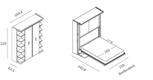 Opklapbed LGM 2.0 tech C uitbreiding met deuren BedHabits